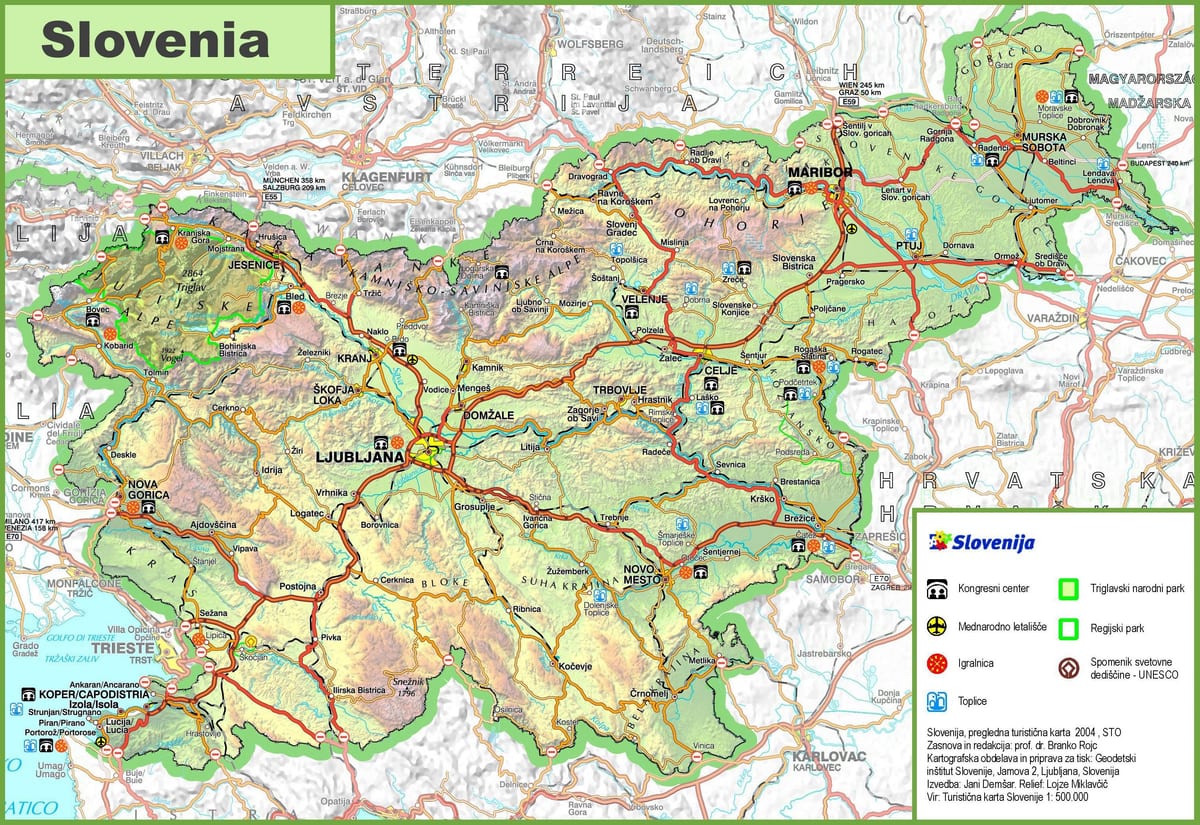 Žemėlapis Slovėnija kelių