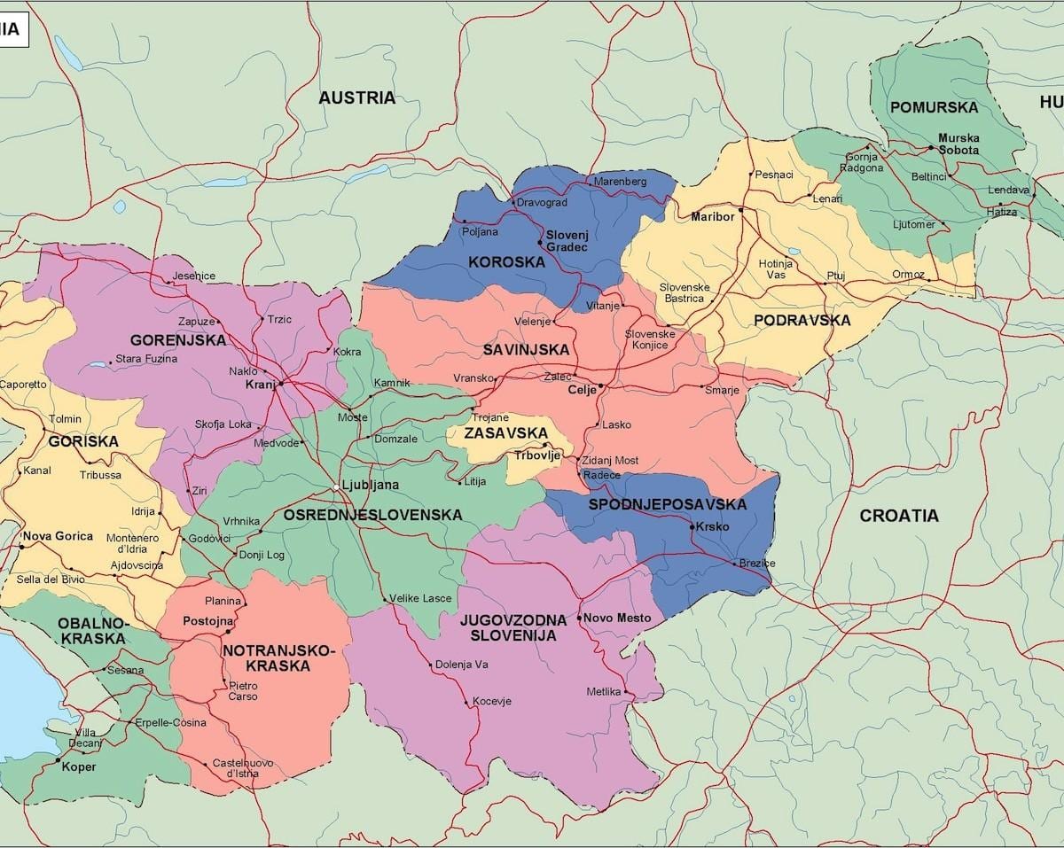 Žemėlapis politinių Slovėnija