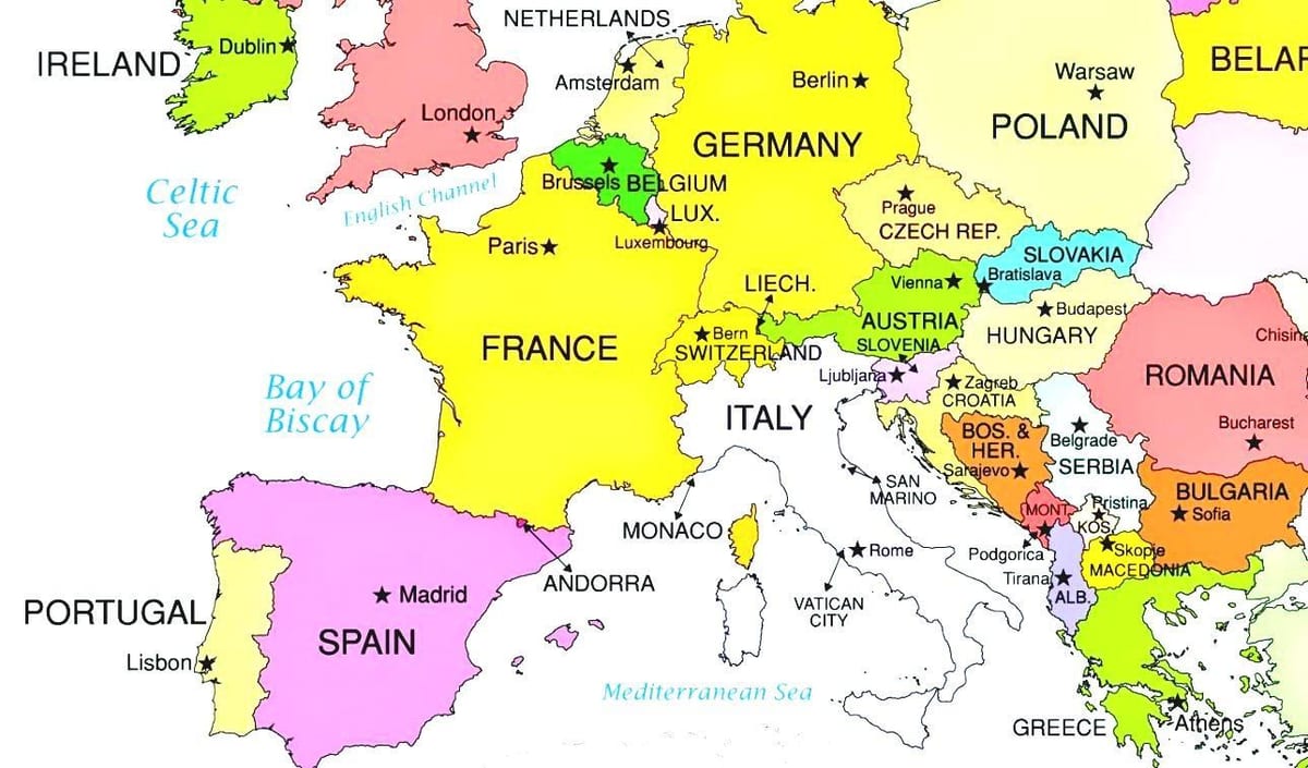 europos žemėlapis, kuriame Slovėnija
