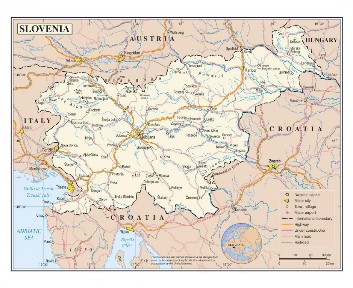 Žemėlapis Slovėnija oro uostai