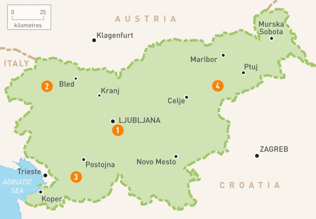 Žemėlapis Slovėnijos regionus