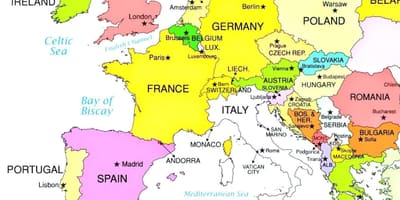 Europos žemėlapis, kuriame Slovėnija